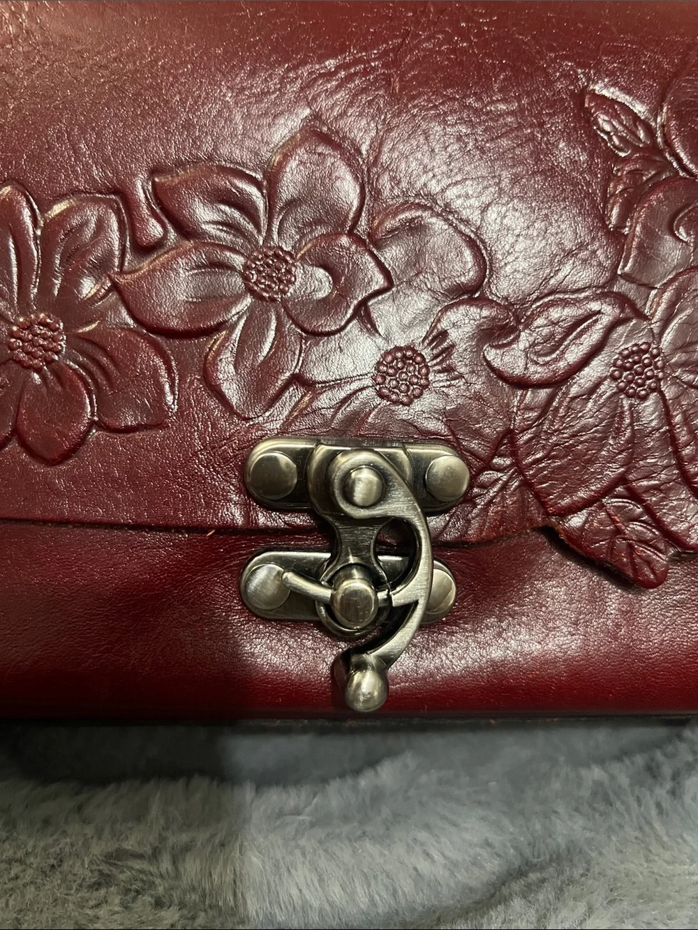 Patricia Nash Charonne Burgundy Embossed Floral Leather Satchel EUC retail $199